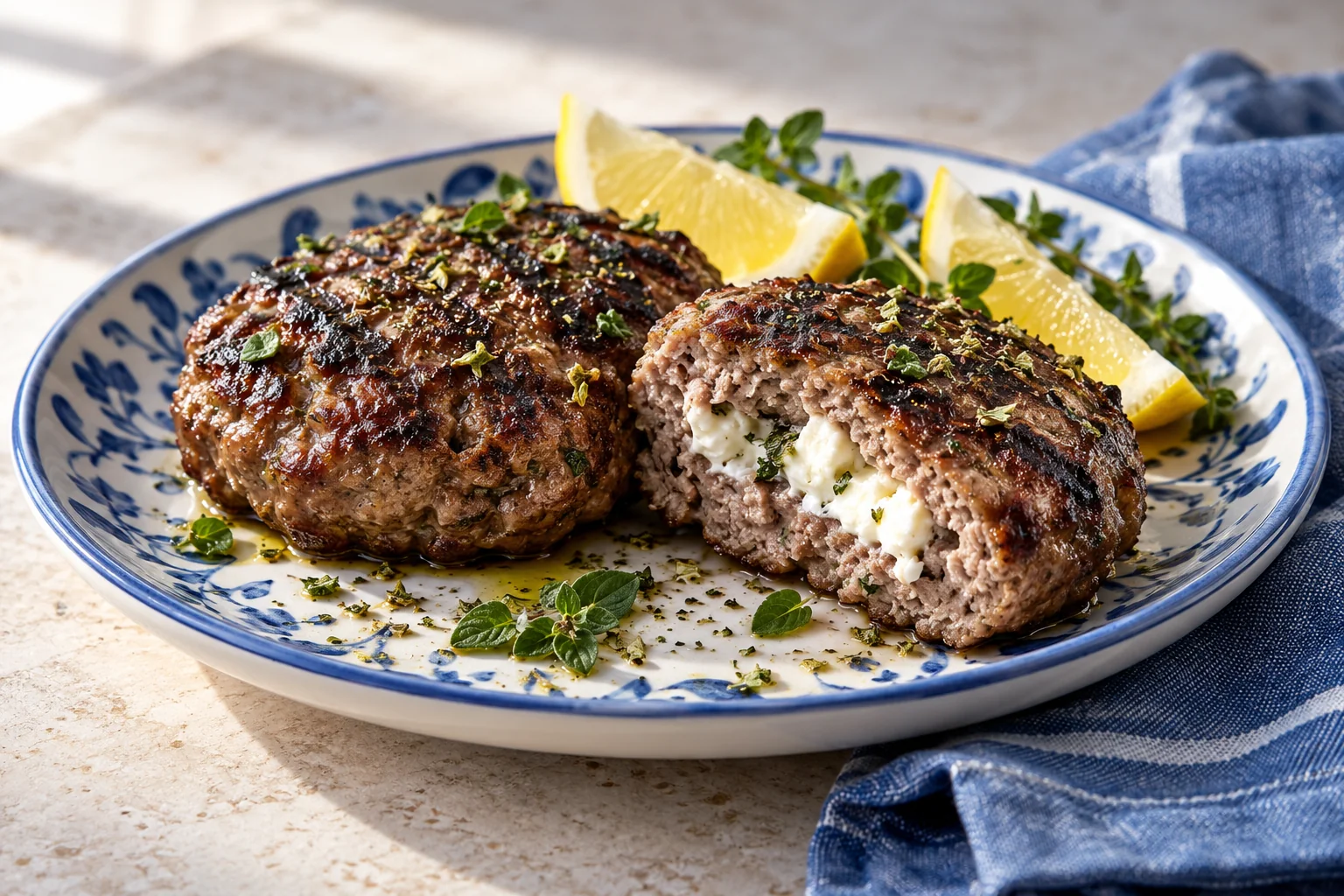 Feta-stuffed bifteki: Greek beef patties